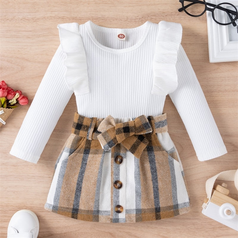 Knitted Ribbed Solid Color Baby Girl Set